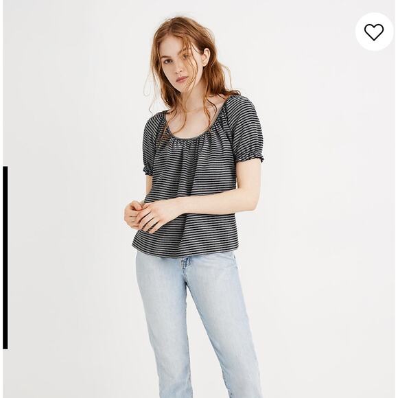 NWT Madewell Texture & Thread Navy & White Stripe Peasant Boho Top- SIZE SMALL - Picture 4 of 8